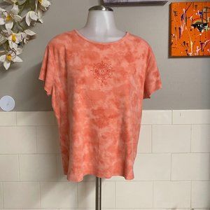 Top Short Sleeves Scoop Neck Tie Dye Cotton Blouse